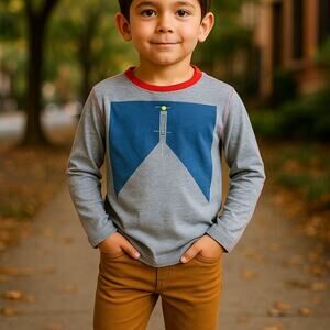 5/$35 Hanna Andersson Boys Gray Long Sleeve Red Blue Green Shirt Tee 120 6-7